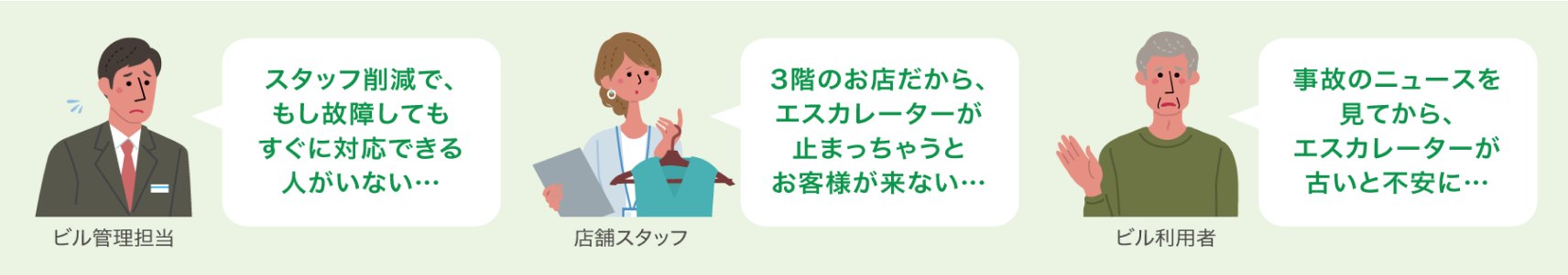 ビル管理担当者、店舗スタッフ、ビル利用者の声 イメージ