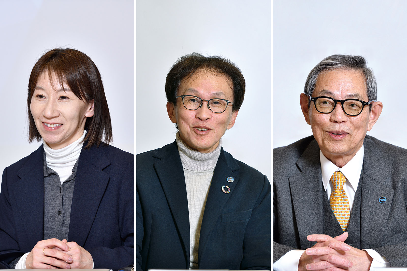 NES株式会社 代表取締役会長 成川氏、常務取締役 高野氏、経営企画部 安吉氏